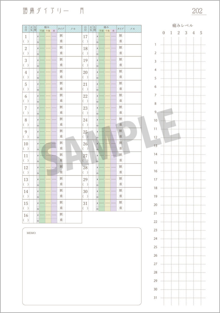 頭痛ダイアリーのサンプル画像